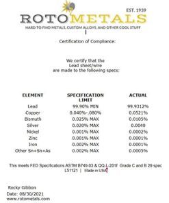 Sheet Lead 1/64 inch x 12 inches X 12 inches 3 41Q8BSOPZdL