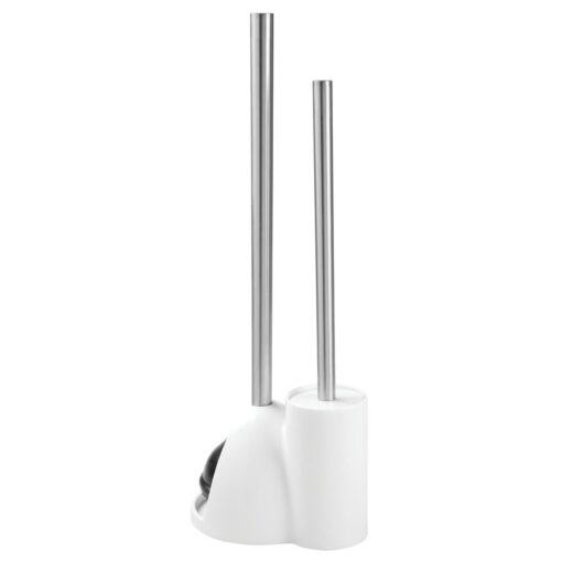 iDesign Plastic Toilet Bowl Plunger Set, Slim Compact Combo, 7.5" x 6" x 19", White and Brushed Stainless Steel