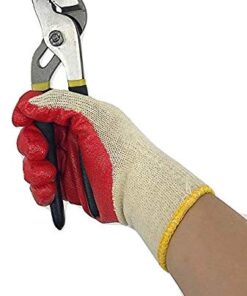Safety Grip Protection Economical Gloves- String Knit Latex Dipped Palm Gloves, Nitrile Coated Work Gloves for General Purpose, One Size, Red (Pack of 100 pairs) 6 41UuHDnOYfL