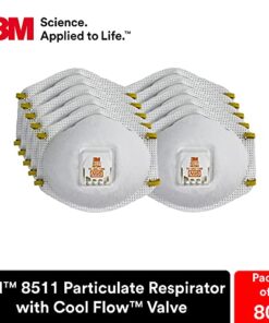 3M 8511 Particulate Disposable Respirator, N95, Pack of 80, Cool Comfort and Fewer Pressure Points with Dual Point Attachment for Grinding, Sanding, Sawing, Sweeping, Dust, Smoke,White 8 41WcdsubbL