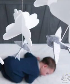 Sorrel + Fern Baby Crib Mobile (Birds and Clouds) - Felt Nursery Ceiling Decoration and Baby Shower for Girls & Boys - Grey & White Birds & Clouds 30 41WdbORIcML