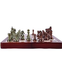 Agirlgle Retro Metal Chess Set with Folding Wooden Chess Board and Classic Handmade Standard Pieces Metal Chess Set for Kids Adult 32 41WggvXTxSL