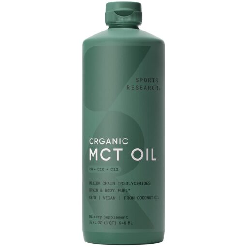 Sports Research Keto MCT Oil from Organic Coconuts - Fatty Acid Fuel for Body + Brain Triple Ingredient C8, C10, C12 MCTs Perfect in Coffee, Tea, & More Non-GMO Vegan Unflavored (32 Oz) 32 Fl Oz (Pack of 1) C8 + C10 + C12