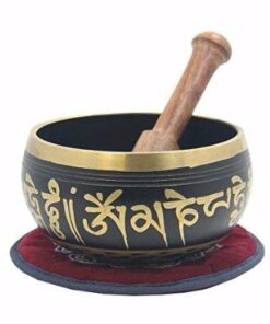 DharmaObjects Tibetan Meditation Om Mani Padme Hum Peace Singing Bowl With Mallet Small Black 20 41ZHozXPAtL