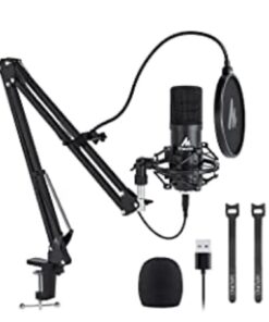 USB Microphone, MAONO 192KHZ/24Bit Plug & Play PC Computer Podcast Condenser Cardioid Metal Mic Kit with Professional Sound Chipset for Recording, Gaming, Singing, YouTube (AU-A04) Black 51 41ZYQgRyz1L