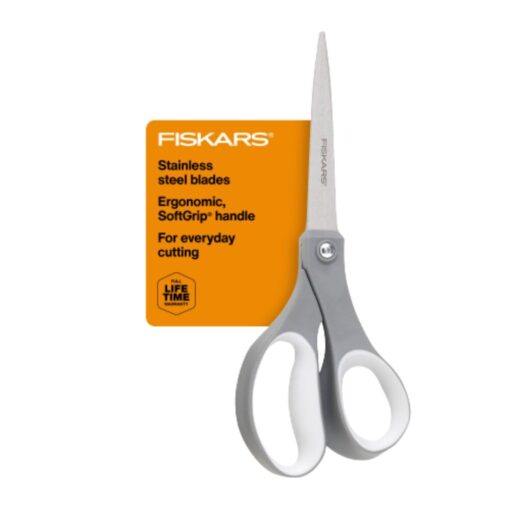 Fiskars Softgrip Contoured Performance Scissors All Purpose - Stainless Steel - 8" - Fabric Scissors for Office, Arts, and Crafts- Grey 8" All Purpose