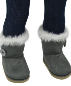 Alternative view of Sophia's Gray Suede Winter Boots with White Faux Fur Lining and Trim Plus Gray Side Button and Soft Tan Soles for 18" Dolls, Gray