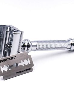 Parker Safety Razor, 99R Chrome Long Handle Heavyweight Butterfly Open Double Edge Safety Razor for Men, 5 Parker Premium Platinum Double Edge Razor Blades Included 41 41b Gtr10aL
