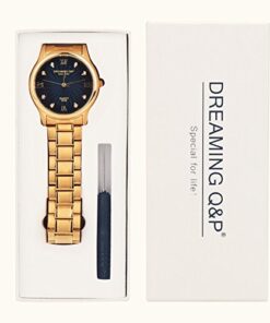 DREAMING Q&P IP Gold Plating Steel Roman Numeral Dial with Rhinestones Mens Wrist Watches for Man Black 003 golden & Black 35 41cJED VKFL 2