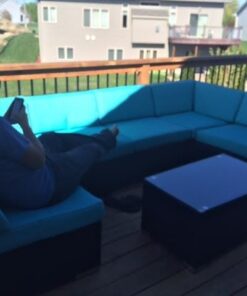 Ohana 7-Piece Outdoor Patio Furniture Sectional Conversation Set, Black Wicker with Turquoise Cushions - No Assembly with Free Patio Cover 16 41ciY10mo6L