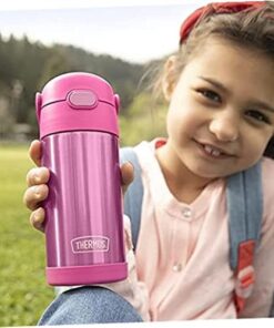 THERMOS FUNTAINER 12 Ounce Stainless Steel Vacuum Insulated Kids Straw Bottle, Blue Solid Color 31 41codAu1DUL