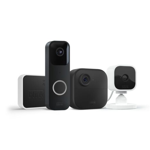 Blink Whole Home Bundle – Video Doorbell system (black), Outdoor 4 camera (black), and Mini camera (white) | HD video, motion detection, Works with Alexa White Camera Only