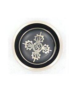 Alternative view of 4" Exquisite Tibetan Singing Bowl Set for Meditation ~ Auspicious Eight Lucky Symbols, Buddha Eye & Dorje Painted ~ Silk Cushion & Wooden Mallet Included ~Handmade in Nepal by Thamelmart