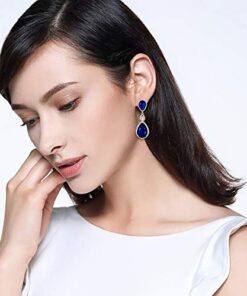 EVER FAITH Silver-Tone Full Cubic Zirconia Birthstone Tear Drop Dangle Earrings Blue 7 41eNTN086fL