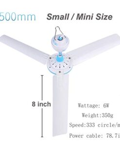 SKYRI DC 12V Ceiling Fan Portable Mini Fans for Camping Outdoor Gazebo,Mini Hanging Camper Tents Fan White 8 41enNevilDL