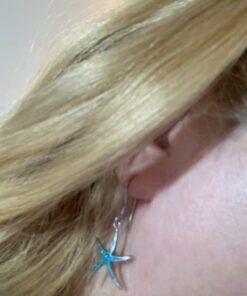 Sterling Silver, Gold Tone or Rose Tone Created Blue, White or Pink Opal Starfish Dangling Earrings 27 41gW8JDirL