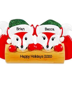 Personalized Christmas Ornaments Family Series- Fox Family of 2 / Personalized by Santa/Fox Ornament/Fox Christmas Ornament WE CUSTOMIZE for you Family of 2