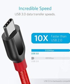 Anker USB C Cable, PowerLine+ USB-C to USB 3.0 cable (3ft/0.9m), High Durability Type C Braided Charging Cable Compatible with Samsung Galaxy S10, S9, Huawei P10, P9, Sony XZ, HTC 10 and More (Red) 3ft Red 39 41jcKkMQtVL
