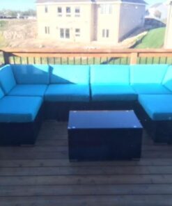 Ohana 7-Piece Outdoor Patio Furniture Sectional Conversation Set, Black Wicker with Turquoise Cushions - No Assembly with Free Patio Cover 17 41kY85Qwu1L