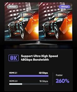 Snowkids 10K 8K HDMI Cable 2.1 10FT/3M 48Gbps, Certified 48Gbps High Speed 3D 8K60 4K120 144Hz Braided HDMI Cord eARC HDR10 HDCP 2.2&2.3 Compatible with Roku TV/PS5/HDTV/Blu-ray Black 10feet 1 28 41lWElXGhTL 1