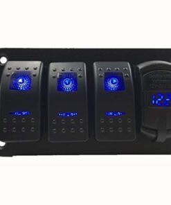 Switchtec 2 3 5 7 Gang Rocker Switch Panel with 4.8 Amps Dual USB Rocker Style Fast Charger with Integrated Voltmeter, Blue Backlit Led, Pre-Wired switches and USB Charger. 22 41n1LA6dt5L