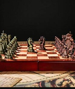 Agirlgle Retro Metal Chess Set with Folding Wooden Chess Board and Classic Handmade Standard Pieces Metal Chess Set for Kids Adult 31 41nodSniGuL