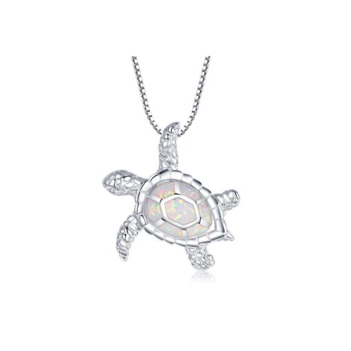 Victoria Jewelry 925 Silver Opal Sea Turtle Necklace