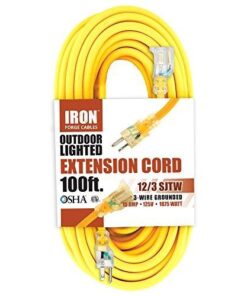 IRON FORGE CABLE 100 Foot Outdoor Extension Cord - 12/3 SJTW Heavy Duty Yellow 3 Prong Extension Cable, 15 AMP - Great for Garden and Major Appliances 100FT 19 41qaWAL N4L