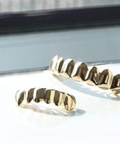 24K Plated Gold Grillz 8 Teeth Mouth Top & Bottom Set Hip Hop Bling Grills for Men + Microfiber Cloth T8 & B6 11 41r6yP9Y1oL