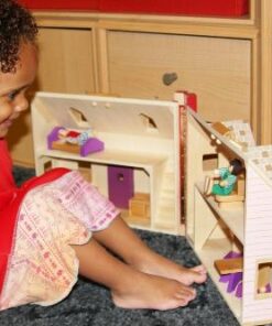 Melissa & Doug Fold and Go Wooden Dollhouse With 2 Dolls and Wooden Furniture,Multi,One Size 64 41uYaF5h4nL