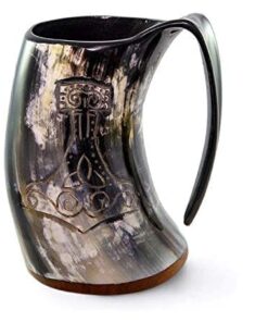 Norse Tradesman XL Viking Drinking Horn Mug - 100% Authentic Beer Horn Tankard With Thor's Hammer Engraving | The Mjolnir, High Polish, approx. 30 oz 26 41uruU3bXhL