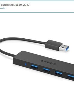 Anker 4-Port USB 3.0 Ultra Slim Data Hub for Macbook, Mac Pro/mini, iMac, Surface Pro, XPS, Notebook PC, USB Flash Drives, Mobile HDD, and More 0.7 ft USB-A 3.0 42 41v6 3n9tCL