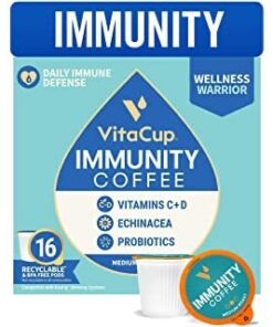 VitaCup Immunity Coffee Pods, Wellness Boost with Antioxidants, Echinacea, Probiotics, Vitamin C & D3, Medium Dark Roast, Recyclable Single Serve Pod Compatible with Keurig K-Cup Brewers,16 Ct 16 Count (Pack of 1) 35 41vtdKW1LL