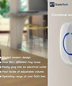 SadoTech Wireless Doorbell for Home - Battery Operated, 1000 Feet, Waterproof Door Bell w/LED Flash, 1 push button + 1 receiver, Waterproof White 34 41w2orsu9S