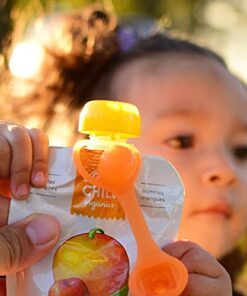 ChooMee SoftSip Food Pouch Top | Baby Led Weaning | No Spill Flow Control Valve, Protects Childs Mouth, 100% Silicone, BPA Free | 2CT Orange Aqua 35 41wck Hh9jL 1