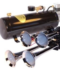 MPC 4 Trumpet Train Air Horn Kit - Fits Almost Any Vehicle: Truck, Car, Jeep, SUV. Includes Four Chrome Trumpets with All-In-One Air System: 110 PSI, 12-Volt Air Compressor, Tank, & More. Complete Kit 19 41xJ3Y43cjL 1