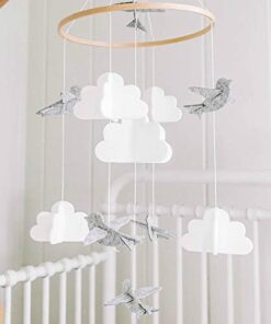 Sorrel + Fern Baby Crib Mobile (Birds and Clouds) - Felt Nursery Ceiling Decoration and Baby Shower for Girls & Boys - Grey & White Birds & Clouds 28 41ycnpj02L