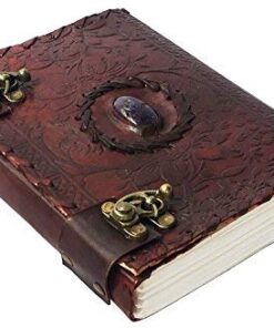 Handmade Embossed Blue Stone Leather Journal Notebook Refillable Sketchbook with 2 Latches, Lace Edging Diary By Cuero 35 41z5MDkyWLL