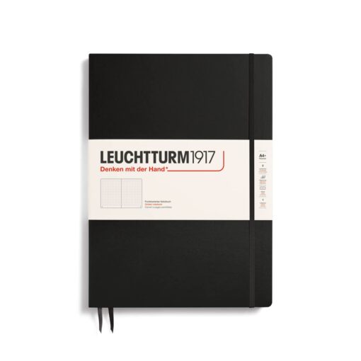 LEUCHTTURM1917 - Notebook Hardcover Master Slim A4+ - 123 Numbered Pages for Writing and Journaling (Black, Dotted) Black