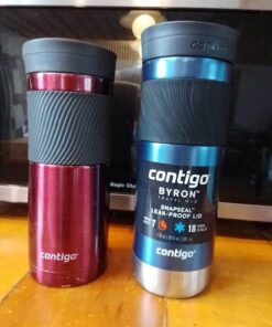 Contigo Byron Vacuum-Insulated Stainless Steel Travel Mug with Leak-Proof Lid, Reusable Coffee Cup or Water Bottle, BPA-Free, Keeps Drinks Hot or Cold for Hours, 20oz, Blue Corn 41 51 4zKEKDkL
