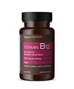Amazon Elements Vitamin B12 Methylcobalamin 5000 mcg - Normal Energy Production and Metabolism, Immune System Support - 2 Month Supply, Berry Flavored Lozenges, 65 Count 32 51 BRroj6LL