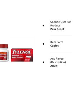 Tylenol Extra Strength Caplets with 500 mg Acetaminophen Pain Reliever Fever Reducer ct, no Flavour, 100 Count 100 Count (Pack of 1) 51 51 CP9iPfwL