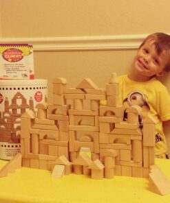Wooden Blocks Set - 100 Pc Natural Colored Wood Building Block Toys - 100% Real Wood, 14 Different Shapes, Great Gift for Kids or Back to School Project, Indoor Activity - Build, Stack and Create 23 51 Gz5vE1L