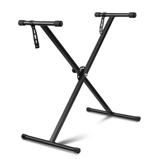 Flexzion Classic Keyboard Stand Musician Electronic Piano Organ Single Tube X Type 7 Position Folding Adjustable Height Metal Braced Rack Portable with Locking Straps