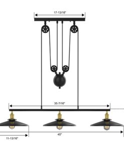 WINSOON 3 Light Industrial Pendant Light, Pulley Pool Table Light Fixture Billiard Light, Retro Steampunk Hanging Lamp, Adjustable Vintage Kitchen Island 3-Head Lights, Matte Black Painted 3 Pack 26 51 tFHA5AtL