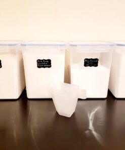 Vtopmart Large Food Storage Containers 5.2L / 176oz, 4 Pieces BPA Free Plastic Airtight Food Storage Canisters for Flour, Sugar, Baking Supplies, with 4 Measuring Cups and 24 Labels, Blue 5.2L--4.7quart 39 51 vJl3A8L