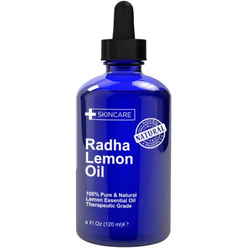 Radha Beauty Pure 100% Natural Lemon Essential Oil - 4oz for Aromatherapy & Diffusers | Therapeutic Grade Citrus Oil - Uplifting Scent | Cold Pressed, Undiluted | Refreshing Aroma 4 Fl Oz (Pack of 1)