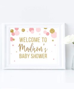 Andaz Press Blush Pink Gold Glitter Girl Baby Shower Party Collection, Personalized Party Sign, Welcome to Madison's Baby Shower, 8.5x11-inch, 1-Pack, Custom Name and Age Sign Baby Shower Custom 11 5107NBjmblL
