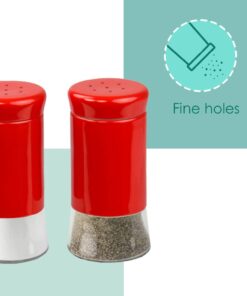 Retro-Styled Stainless Steel Salt and Pepper Shakers (Red), By Home Basics | 2 Piece Shakers for Salt, Pepper, Cumin, Cinnamon, Paprika, and More | With See-Through Glass Bases Red 1 of Each 19 5108K09W bL