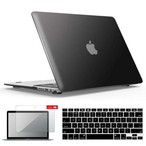 IBENZER Compatible with MacBook Air 11 Inch Case Model A1370 A1465, Soft Touch Plastic Hard Shell Case Bundle with Keyboard Cover & Screen Protector for Mac Air 11, Black, A11BK+2 For Macbook Air 11'' A1465/A1370